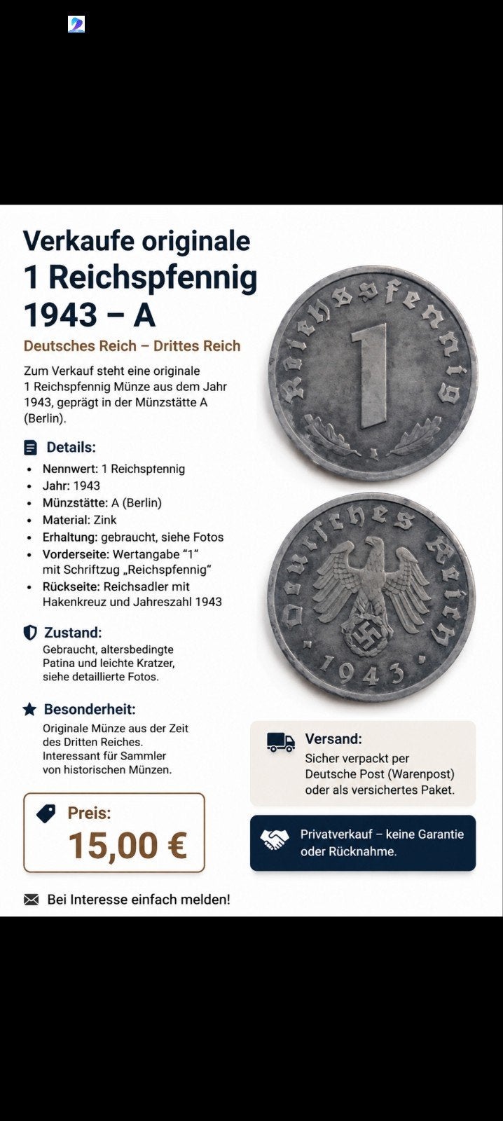 pièce de monnaie de l'Empire allemand, Enlèvement ou Envoi