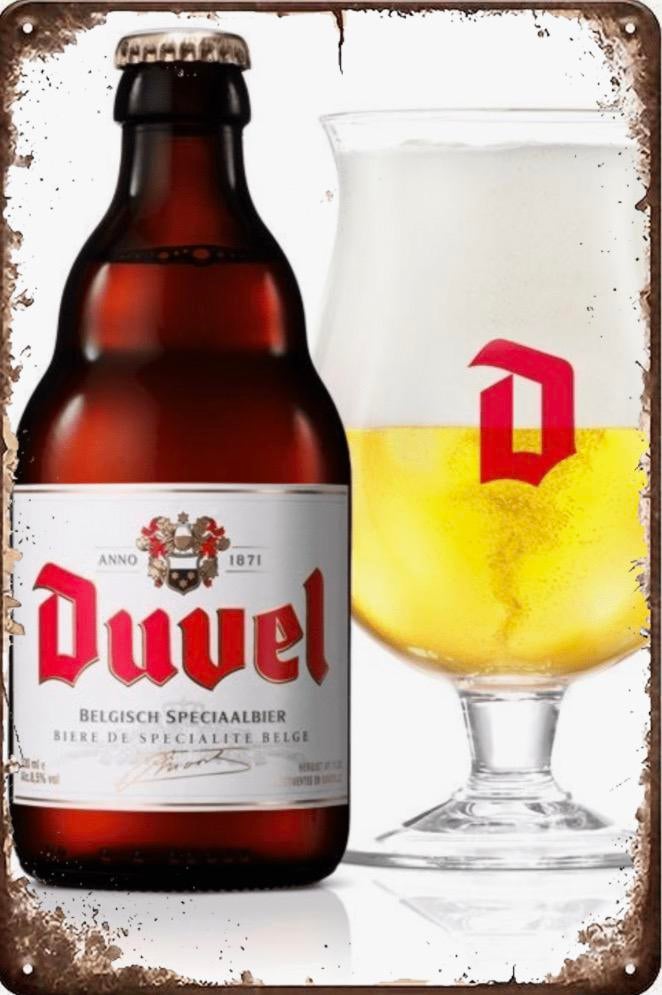 Metalen reclamebord Duvel fles glas - retro vintage mancave, Verzamelen, Biermerken, Ophalen of Verzenden, Zo goed als nieuw, Reclamebord, Plaat of Schild