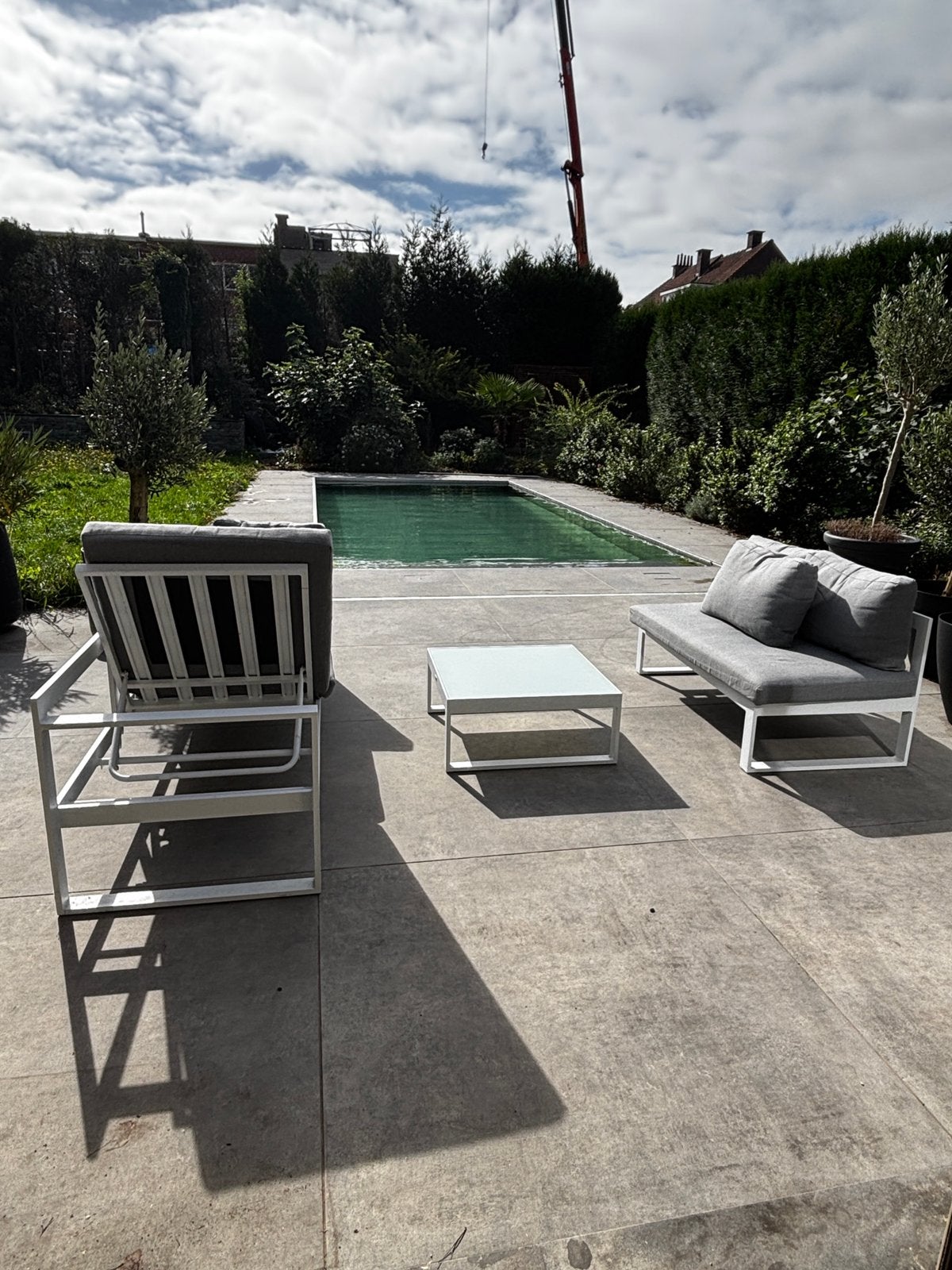 Moderne loungeset – aluminium & grijze kussens, Ophalen, Gebruikt, Aluminium, Loungeset