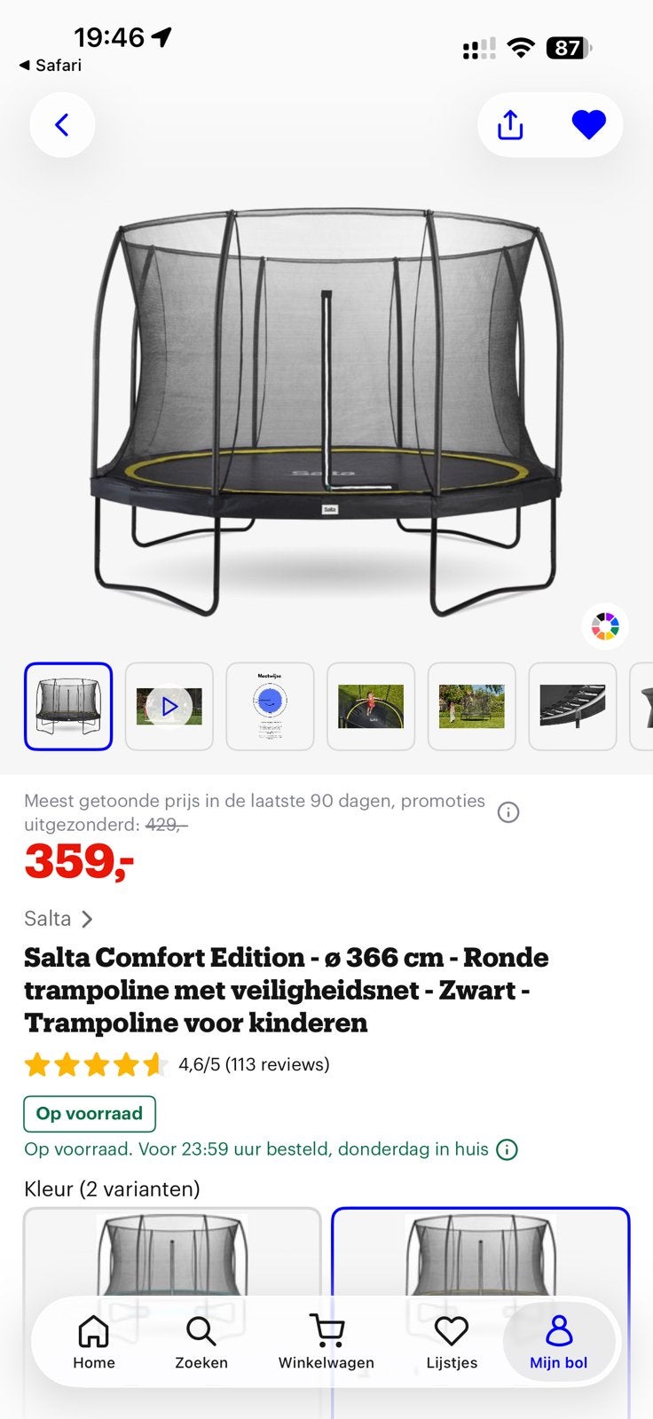 Trampoline Salta 366 cm, Enlèvement, Comme neuf
