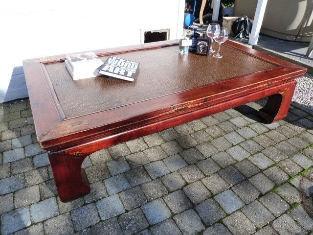 Antieke opium tafel met bamboo blad - authentiek rosewood, Huis en Inrichting, Tafels | Bijzettafels, Gebruikt, Ophalen