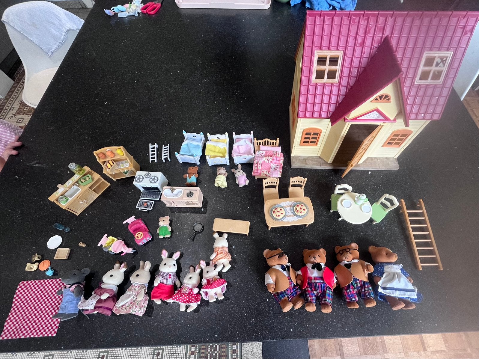 Sylvanian Family huis met figuren en inboedel, Ophalen of Verzenden, Gebruikt, Poppenhuis