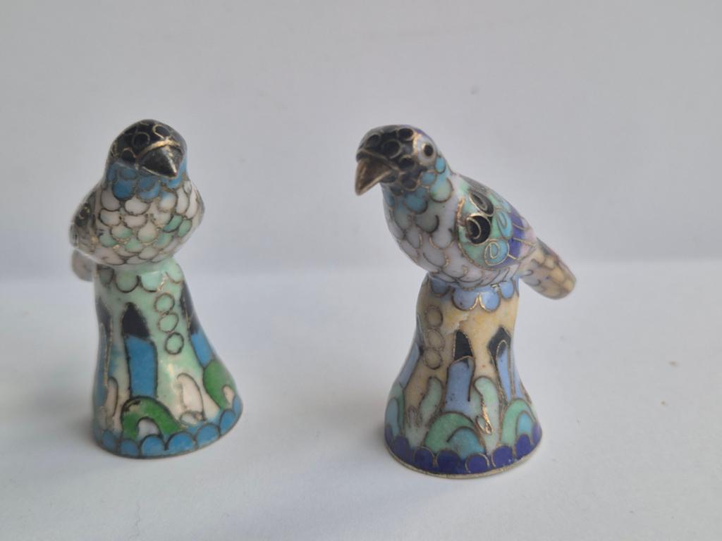 “Vintage Chinese cloisonné miniatuur vogels – paar – emaille, Ophalen of Verzenden