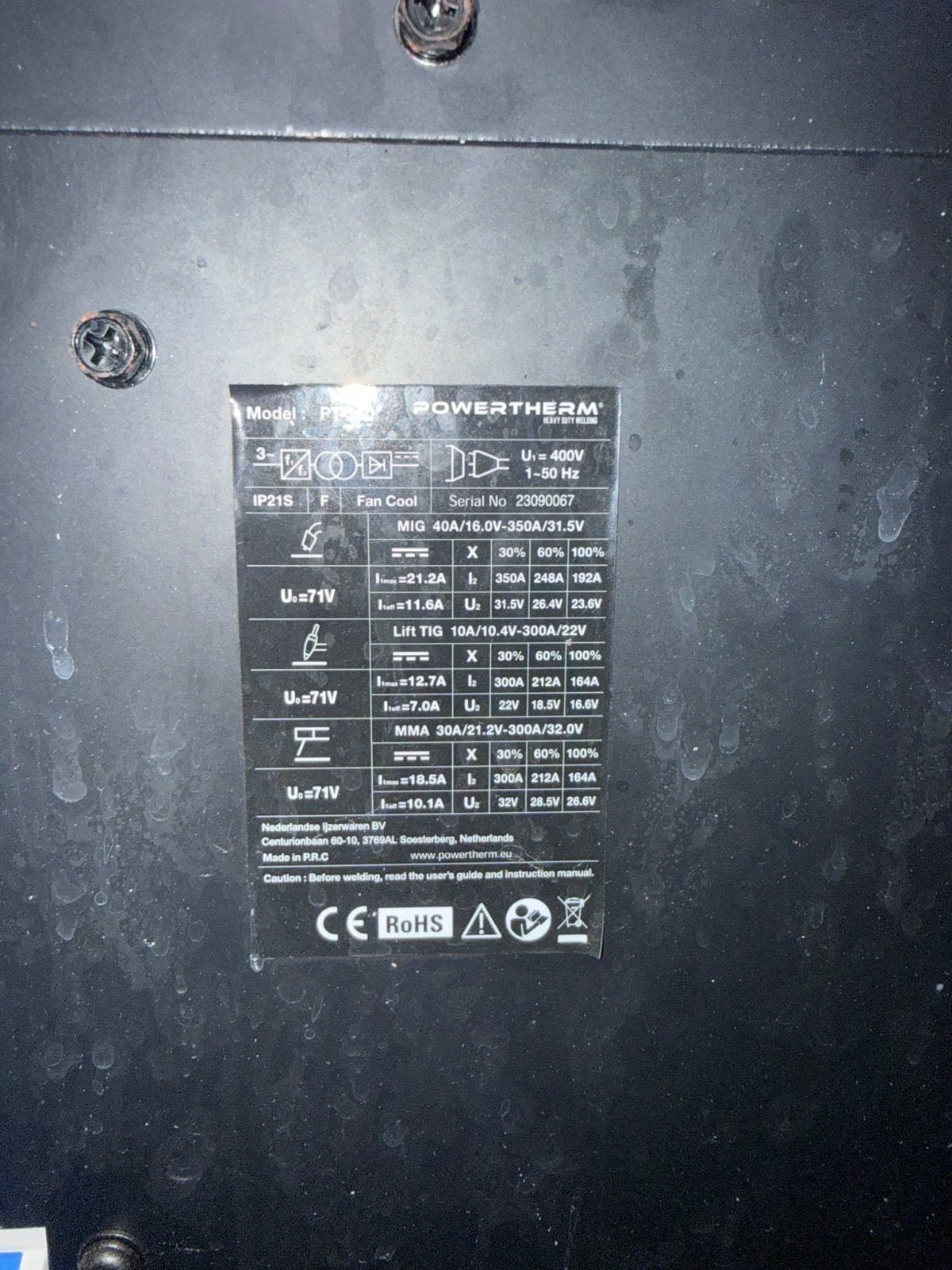 Powertherm PT350 Professionele Zware Lasinverter, Enlèvement, Neuf, 250 ampères, CO2