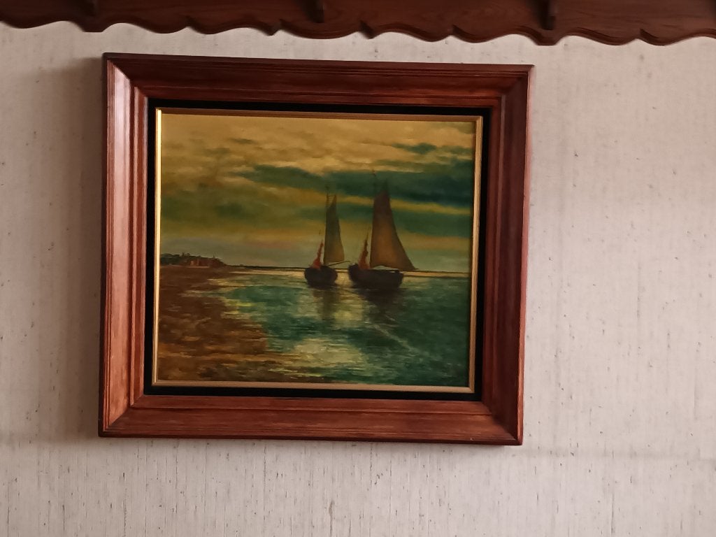 Schilderij - Zeil Schepen, Antiquités & Art, Art | Peinture | Classique, Enlèvement, Toile, Maritime / eau, Signé