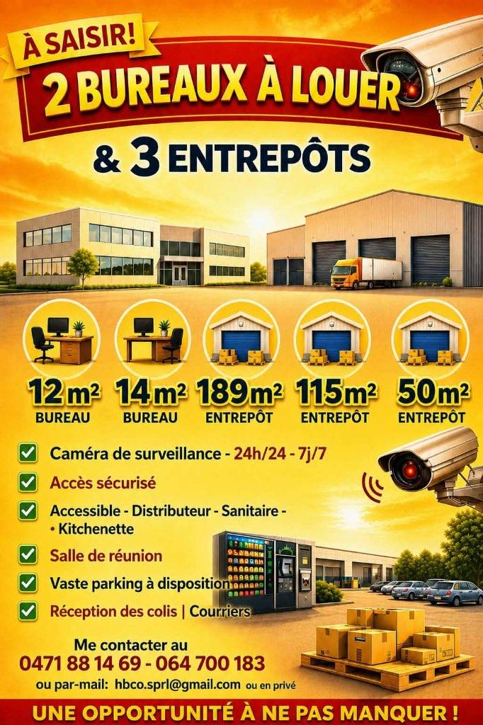 Entrepôts et bureau à louer, Immo