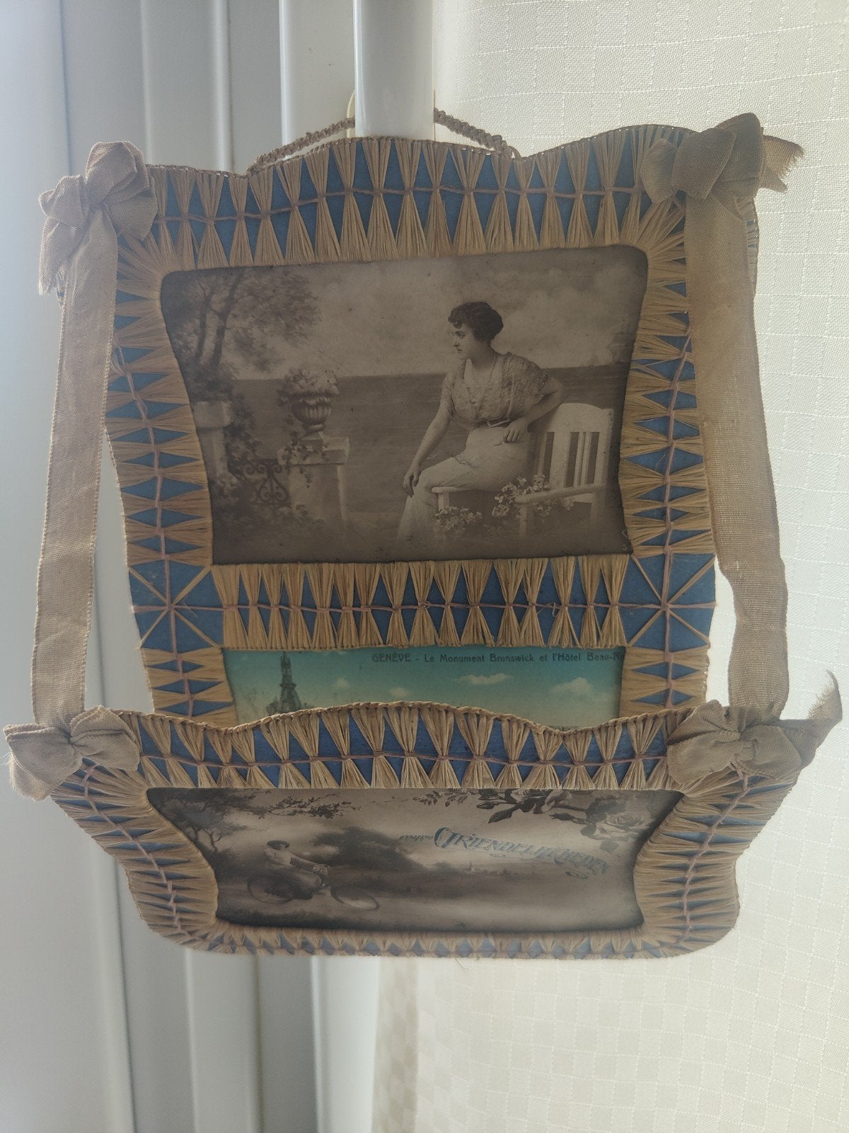 Postkaart jaren 1900-1920. Gebrodeert strowerk zijkant., Verzamelen, Ophalen of Verzenden