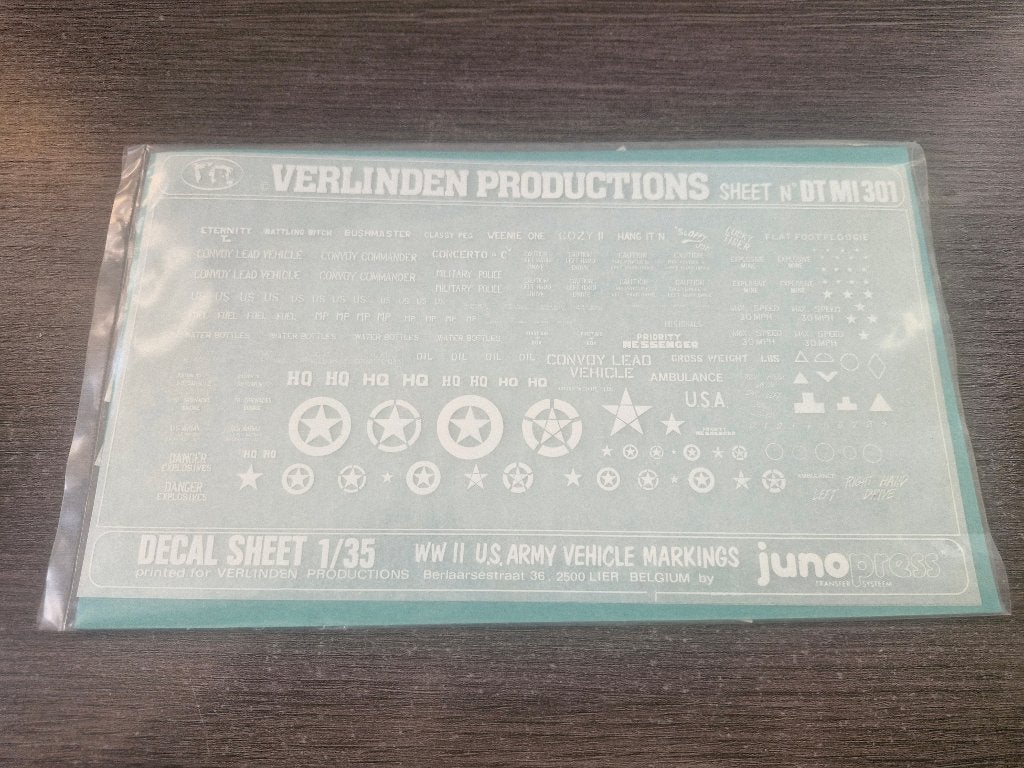 Verlinden 1/35 WWII U.S. Army Vehicle Markings Decal Sheet, Overige merken, 1:32 tot 1:50, Overige typen, Nieuw
