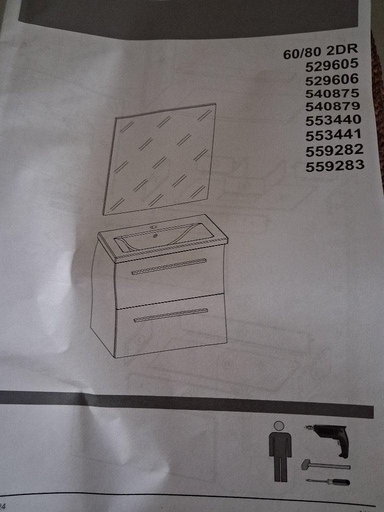 meuble de toilette 60 x 46 x 55 cm + vasque 2 tiroirs, 25 à 50 cm, Moins de 100 cm, Meuble lavabo, Comme neuf