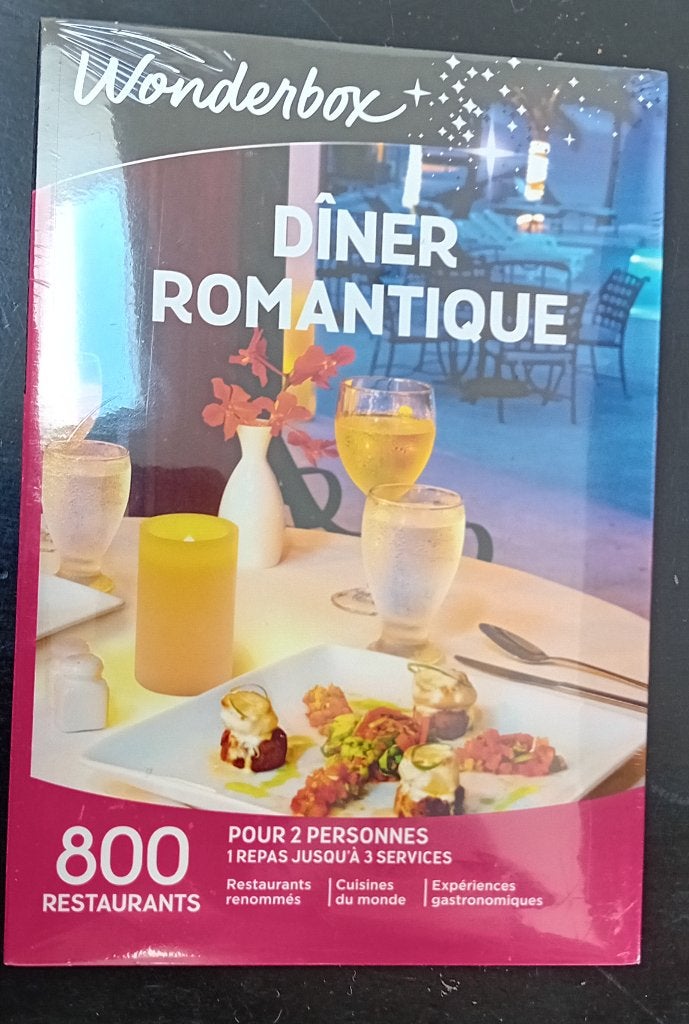 Wonderbox diner romantique - valeur 85 €, Deux personnes, Bon cadeau, Autres types