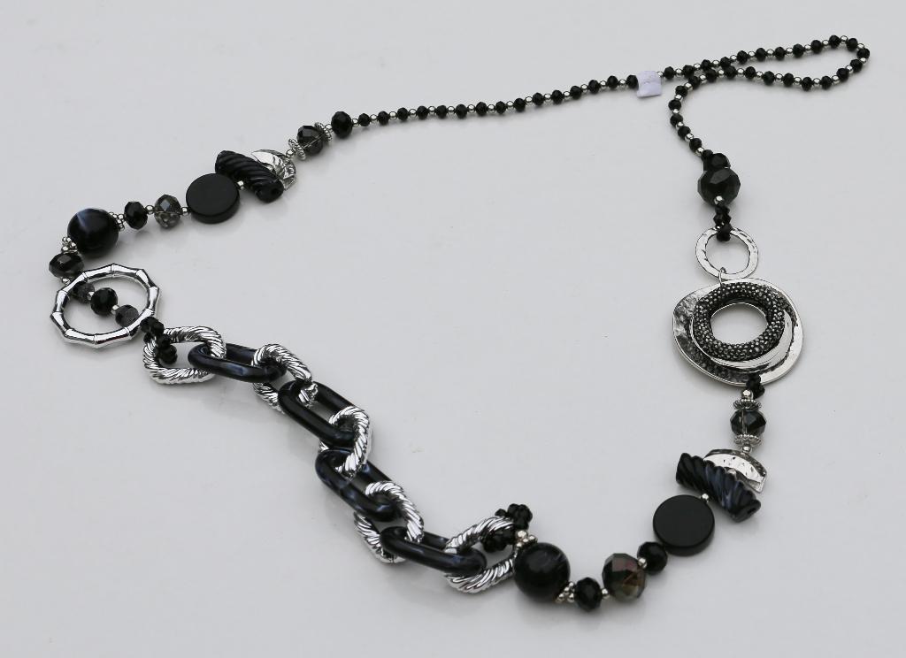 Negen! Schitterende lange ketting in zwart en zilver, Handtassen en Accessoires, Kettingen, Ophalen of Verzenden, Nieuw, Zilver