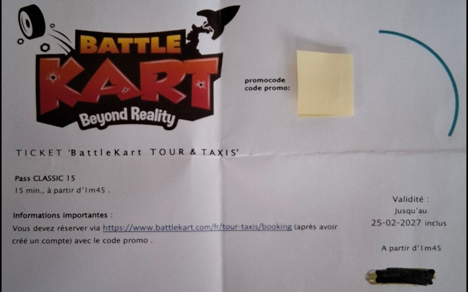 Ticket Battle Kart Tour en Taxis 2 sessies van 15 min.
