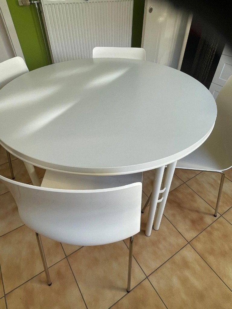 Tafel + 4 stoelen, Gebruikt, 100 tot 150 cm, Rond, Vier personen