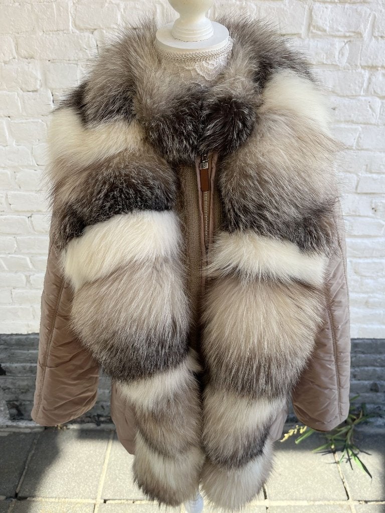 Veste superbe col fourrure M, Envoi, Porté, Taille 38/40 (M), Beige