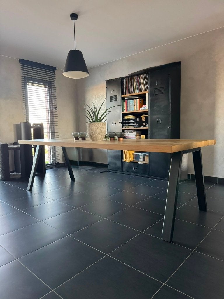 Tafel Robuust eiken - LijnM, Huis en Inrichting, Ophalen, Industriële- / loftstijl, 100 tot 150 cm, Eikenhout