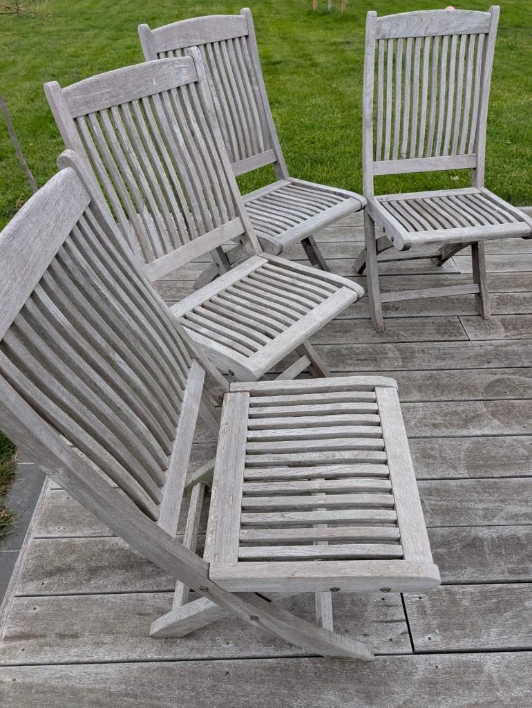 4 Massieve Teakstoelen - degelijk en tijdloos!, Tuin en Terras, Tuinstoelen, Ophalen, Gebruikt, Teakhout
