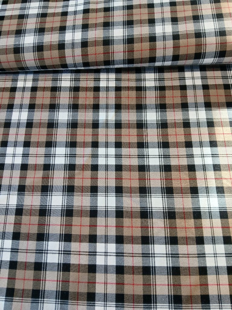 Stof met Schotse ruit met stretch, camel kleur., Hobby en Vrije tijd, Meerkleurig, 120 cm of meer, Ophalen of Verzenden, Polyester