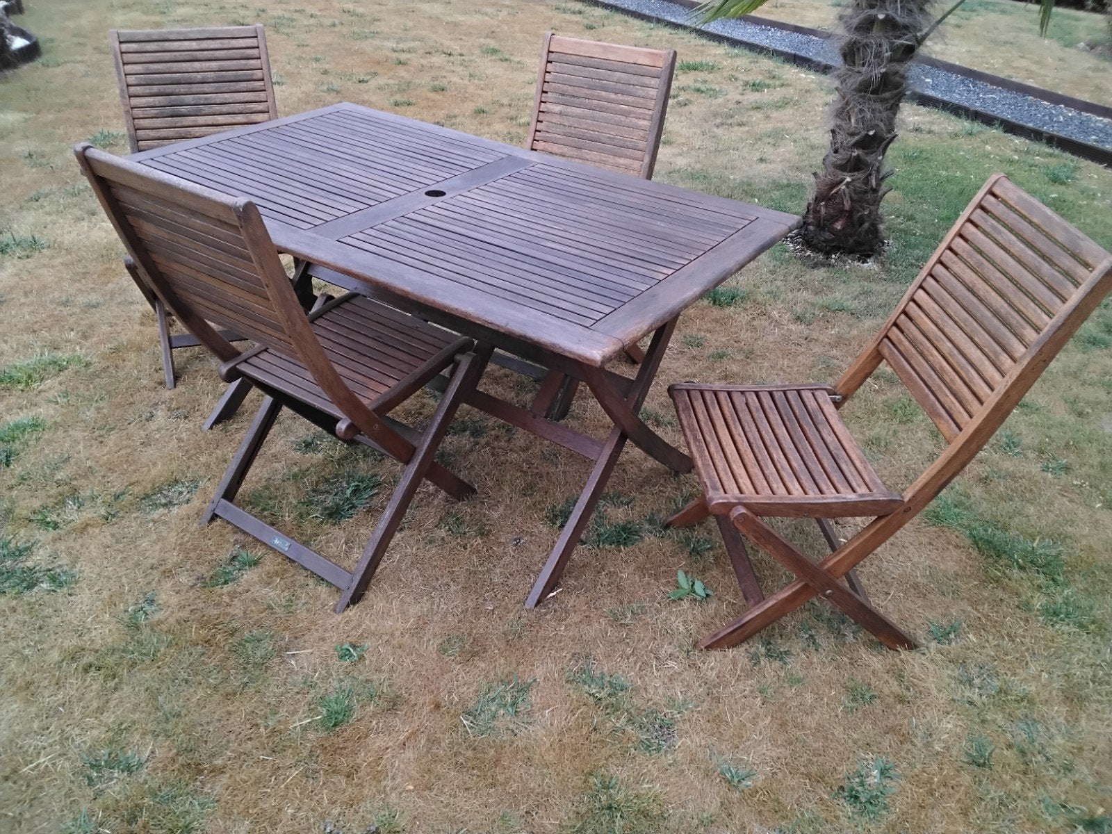 Hardhouten tuinset, Ophalen, 4 zitplaatsen, Gebruikt, Eettafel