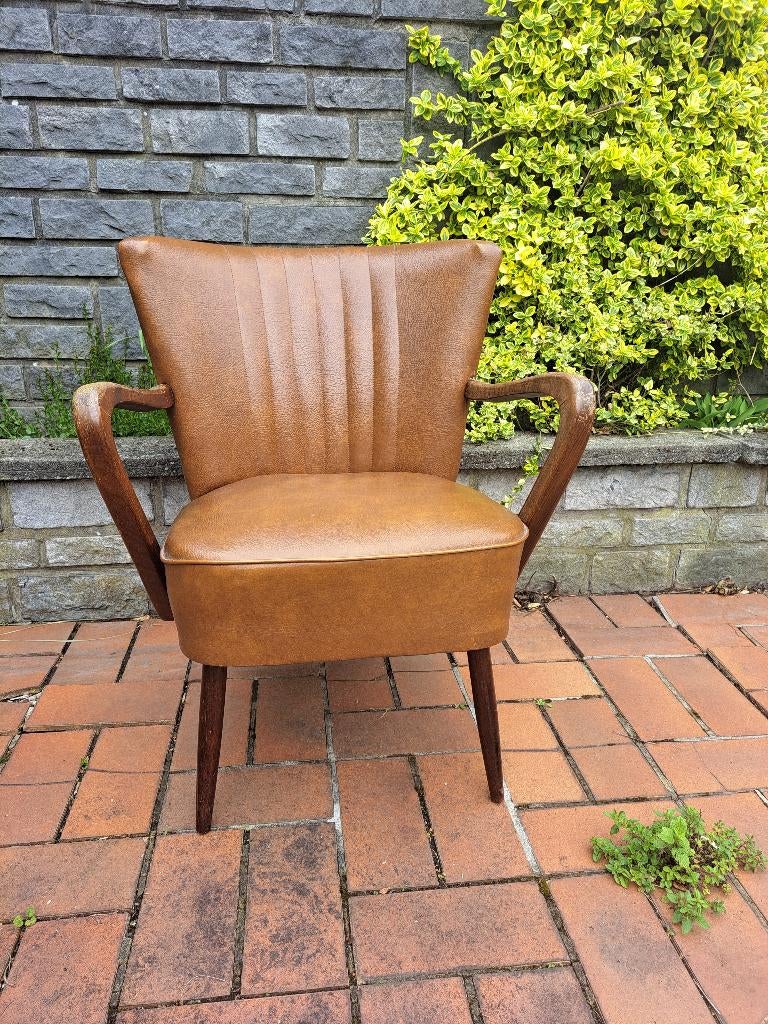 vintage fauteuil cocktail avec accoudoirs bois, Ophalen, Gebruikt, Cocktail, Minder dan 75 cm