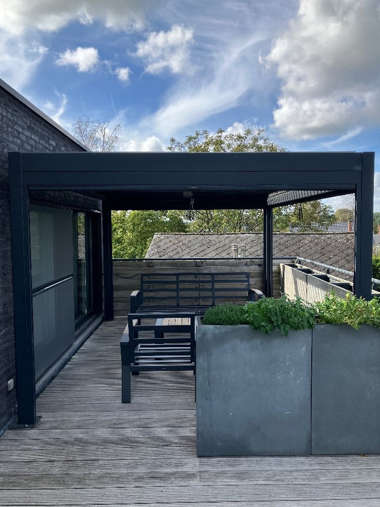 Pergola antraciet grijs 4m op 3m met screens, Tuin en Terras, Ophalen, Zo goed als nieuw, Tuinpaviljoen