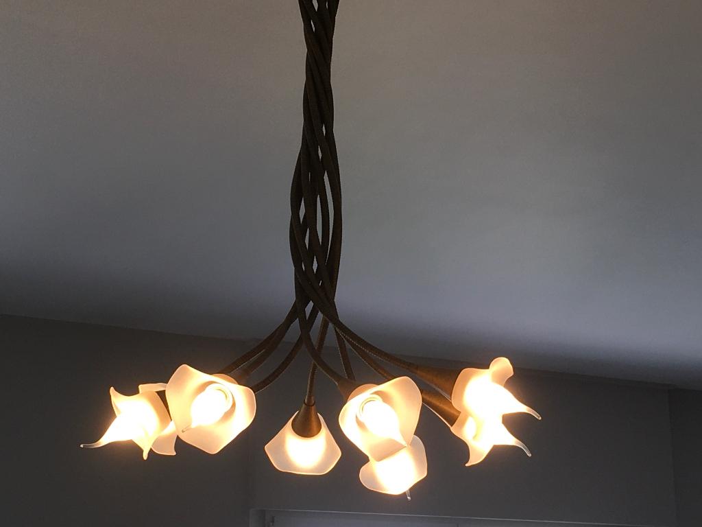 Kroonluchter met 8 armen, perfecte staat, kleur: brons mat, Ophalen, Zo goed als nieuw, Glas