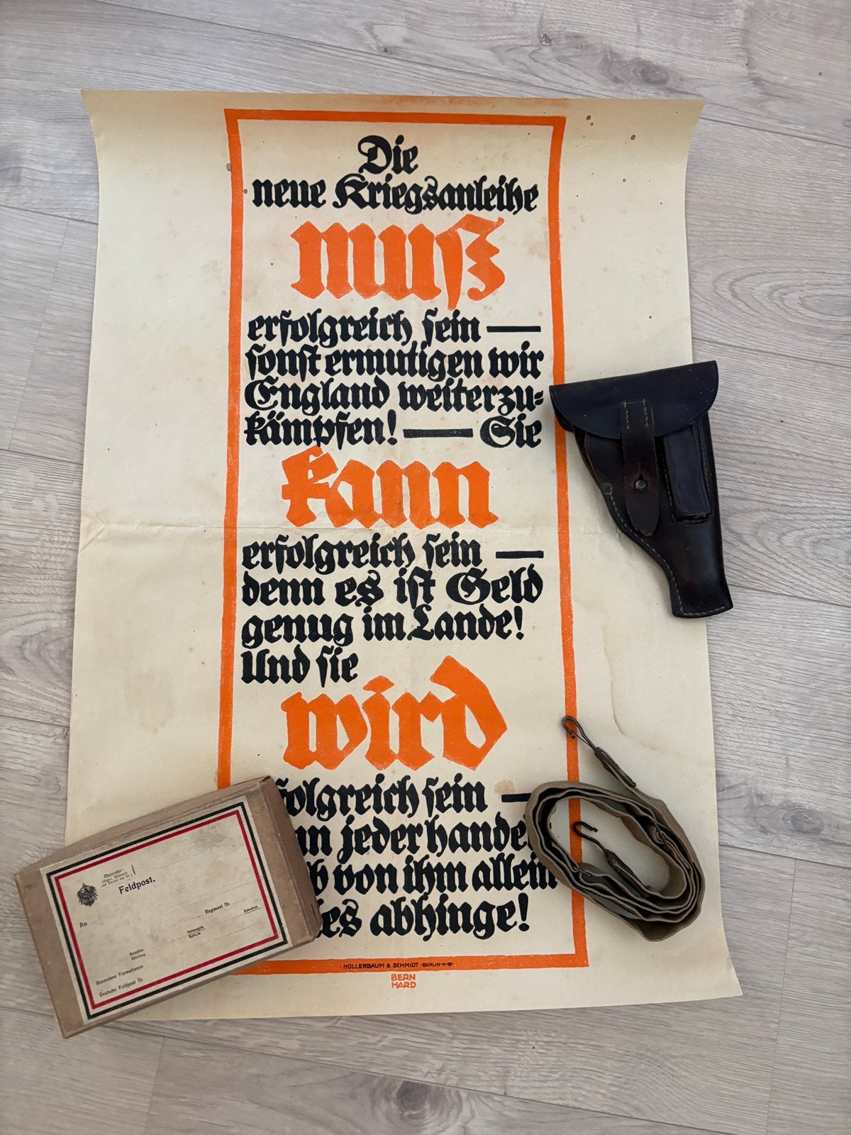 WO1 WW1 Duits lot met holster poster feldpost en riem, Verzamelen, Militaria | Algemeen, Ophalen of Verzenden, Landmacht, Overige typen