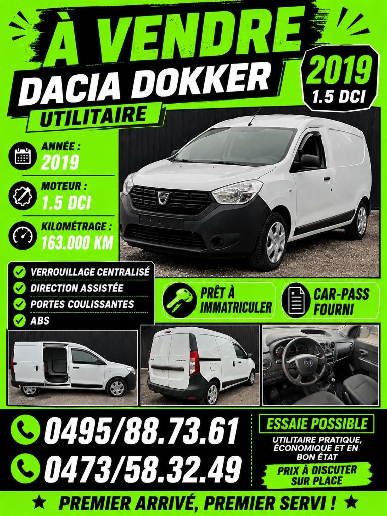 DACIA DOKKER UTILITAIRE 2019, Achat, Entreprise, Boîte manuelle, Autre carrosserie