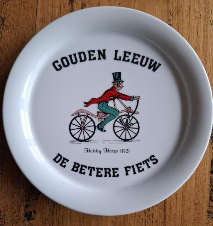 Vintage Gouden Leeuw fiets bordje, Hobby Horse fiets 1821, Ophalen of Verzenden