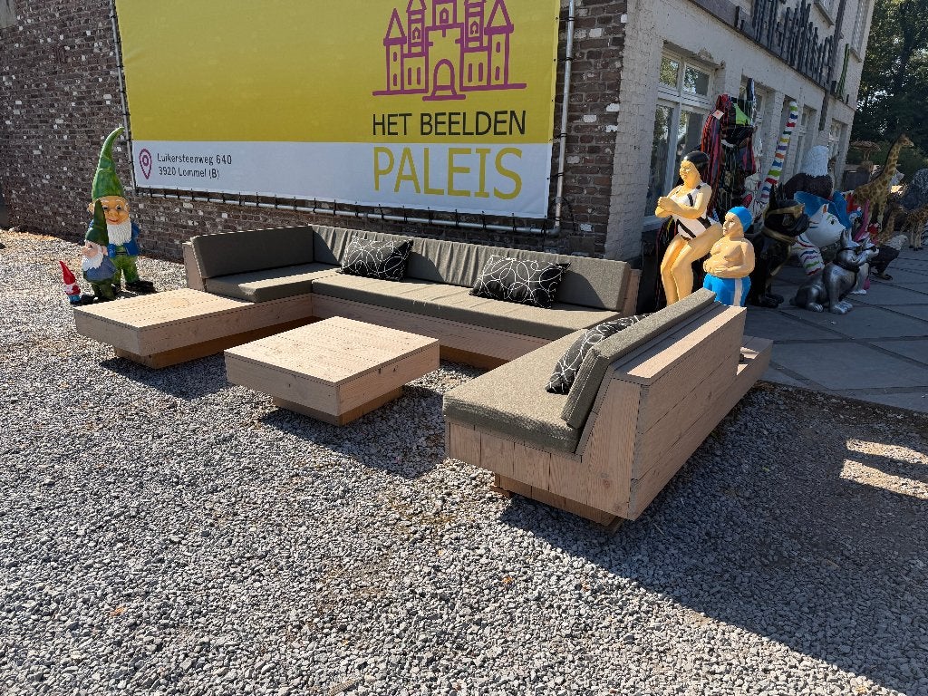 Solden: Prachtige design lounge U-bank met kussens, Tuin en Terras, Hardhout, Nieuw, Ophalen of Verzenden, Loungeset