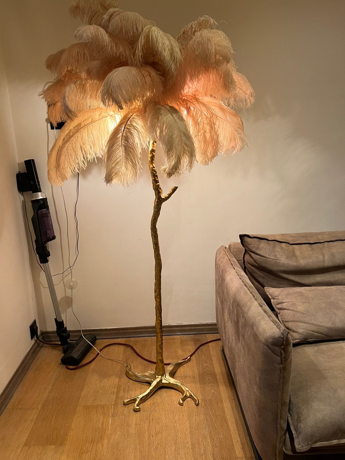 Staanlamp met pluimen, Huis en Inrichting, Ophalen, Gebruikt, Hout, 150 tot 200 cm