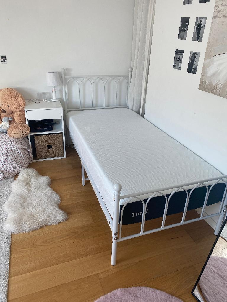 Lit en fer forgé blanc, Maison & Meubles, Chambre à coucher | Lits, Comme neuf, Une personne, 90 cm, 190 cm ou moins, Métal, Blanc