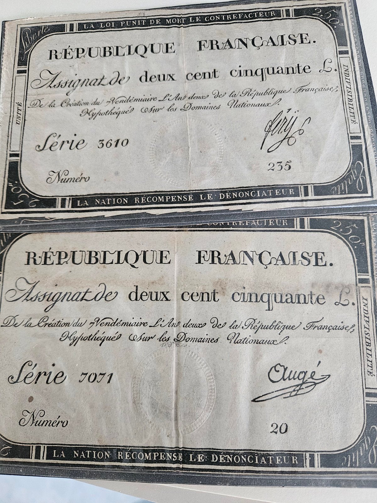 Bankbiljetten Frankrijk 250 Livres 1793, Verzenden, Frankrijk