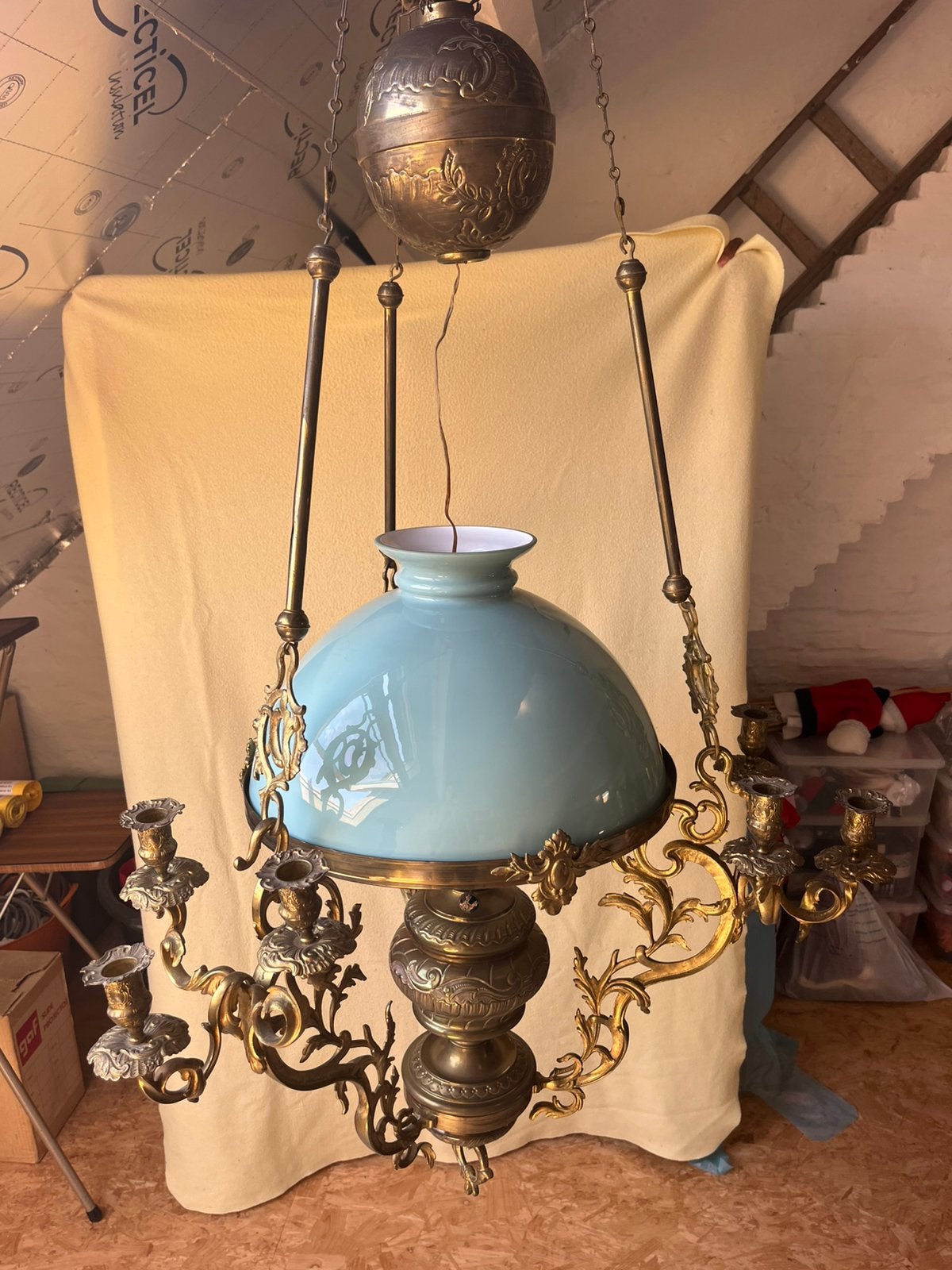 Antieke Luster in koper, Antiek en Kunst, Ophalen