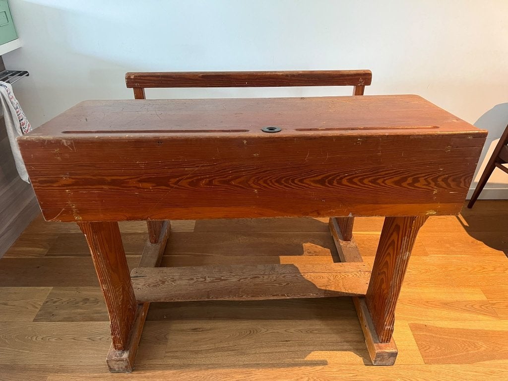 Vintage houten schoolbank, Vintage, Enlèvement, Utilisé, Bureau enfant