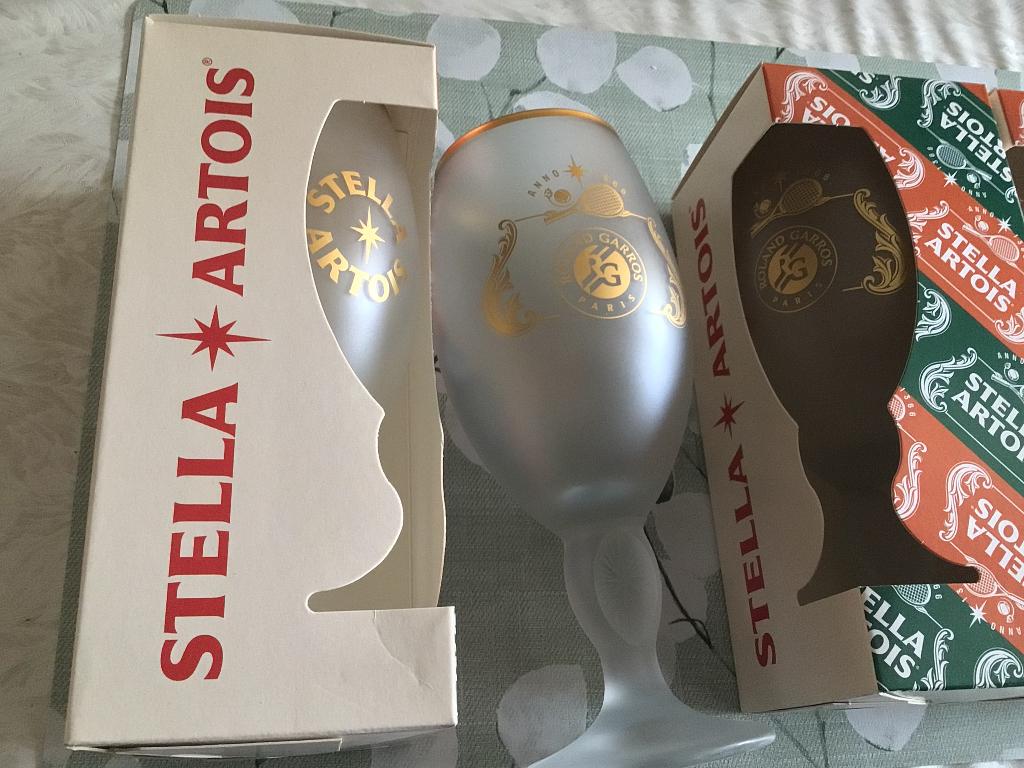 4 Stella Artois Roland Garros Paris bierglazen kado vader, Ophalen of Verzenden, Stella Artois
