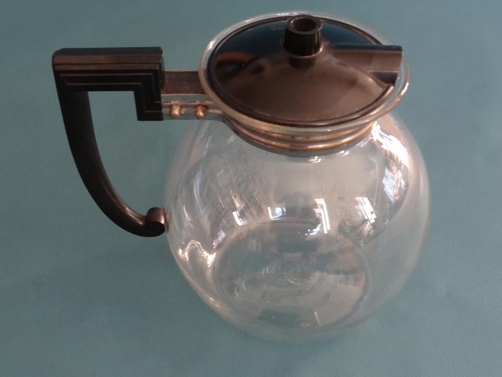 Vroege glazen kan met bakelieten handvat, ca 1880, Antiek en Kunst, Verzenden