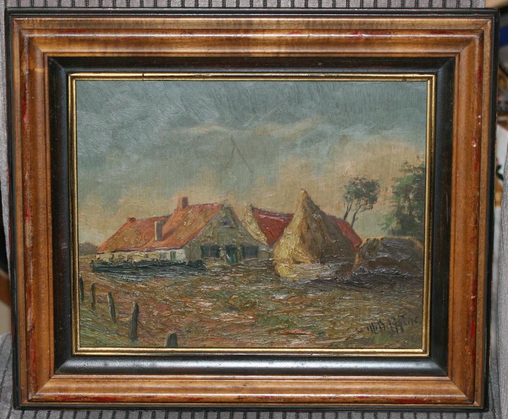 Oude schilderij - Olie op paneel - Gesigneerd, Antiek en Kunst, Ophalen of Verzenden