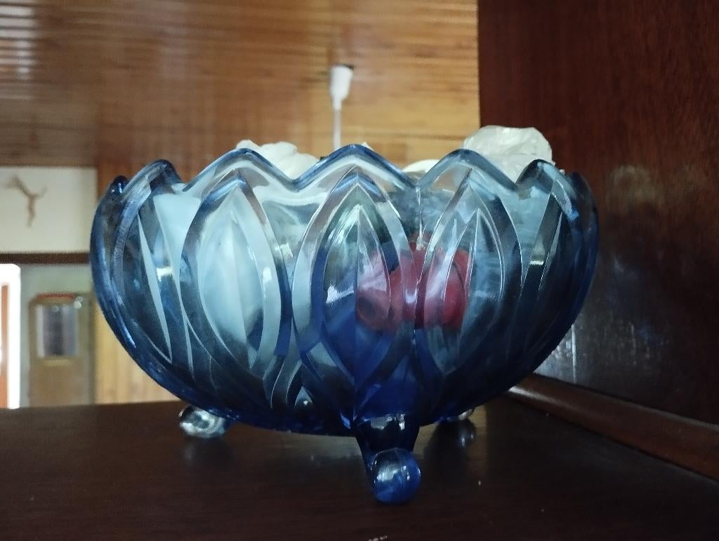 Plat  en verre bleu Lausitzer Glaswerke.  Vintage, Ophalen