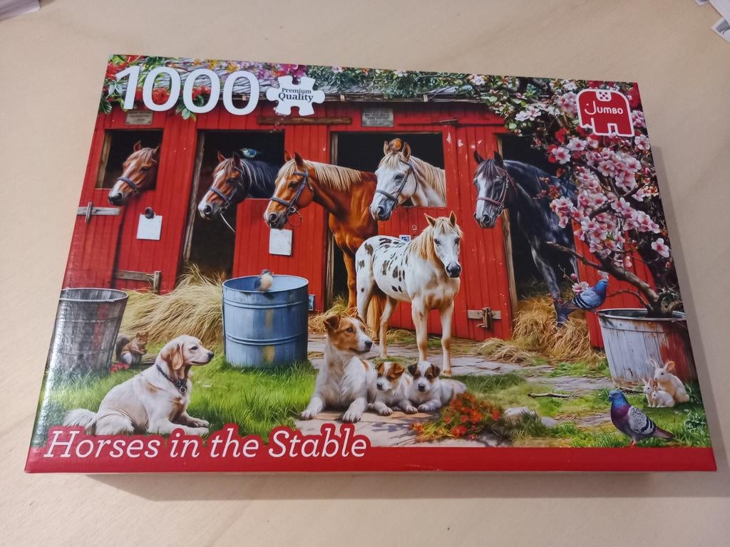 Puzzle Jumbo 1000 pièces - Chevaux dans l'écurie, Enlèvement ou Envoi, 500 à 1500 pièces, Utilisé, Puzzle