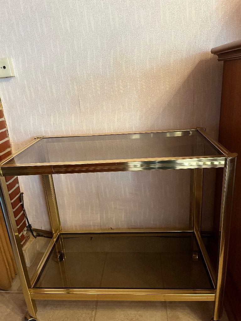 Bijzettafel op wieltjes, Ophalen, Gebruikt, Klassiek, Glas