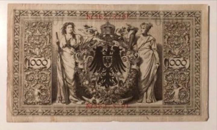 Classic German banknote 1,000 mark 1910, Postzegels en Munten, Verzenden
