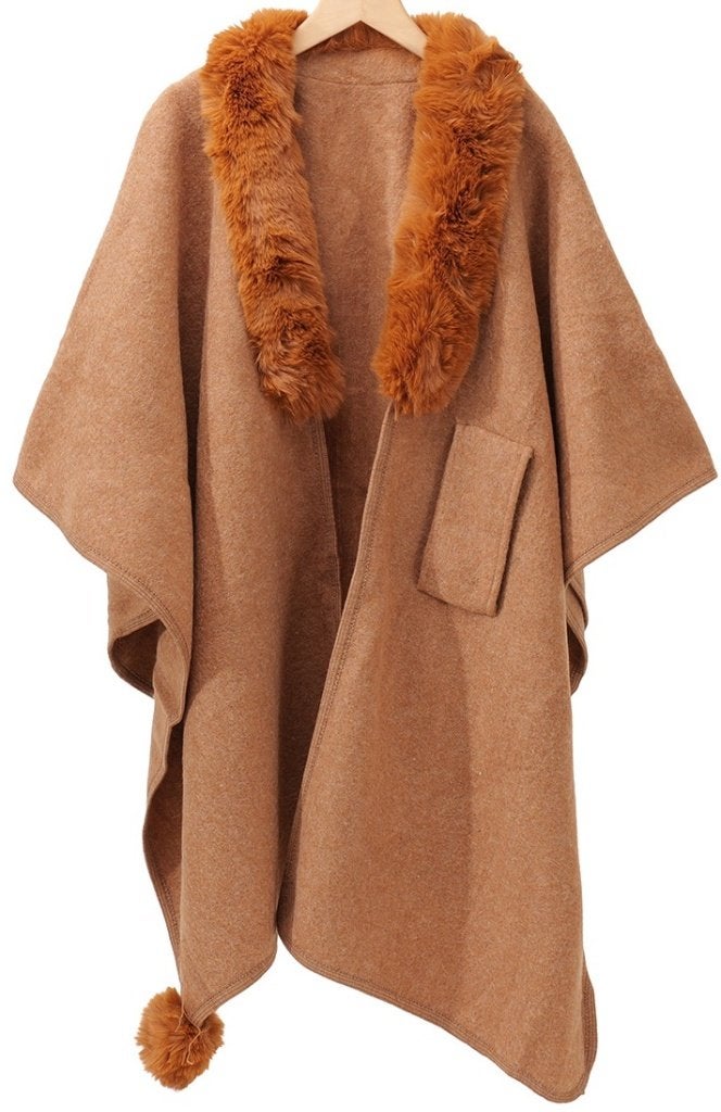 Poncho d'hiver en fausse fourrure marron de luxe, Vêtements | Femmes, Vestes | Hiver, Enlèvement ou Envoi, Neuf, Brun