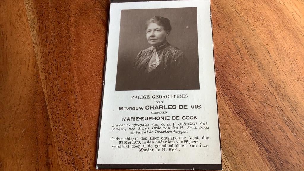 Mv.charles de Vis Aalst overl. 1920, Ophalen of Verzenden