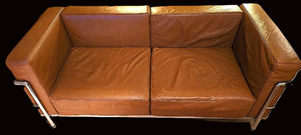 Corbusier - Cassina LC3 2-zit Cognac leder lookalike, Ophalen, Gebruikt, Minder dan 75 cm, Corbusier - Cassina