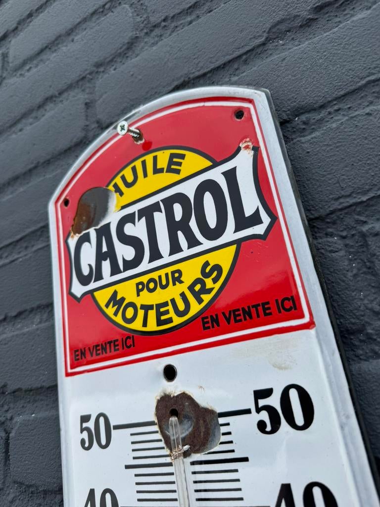 Thermomètre publicitaire CASTROL en émail ancien, Enlèvement ou Envoi