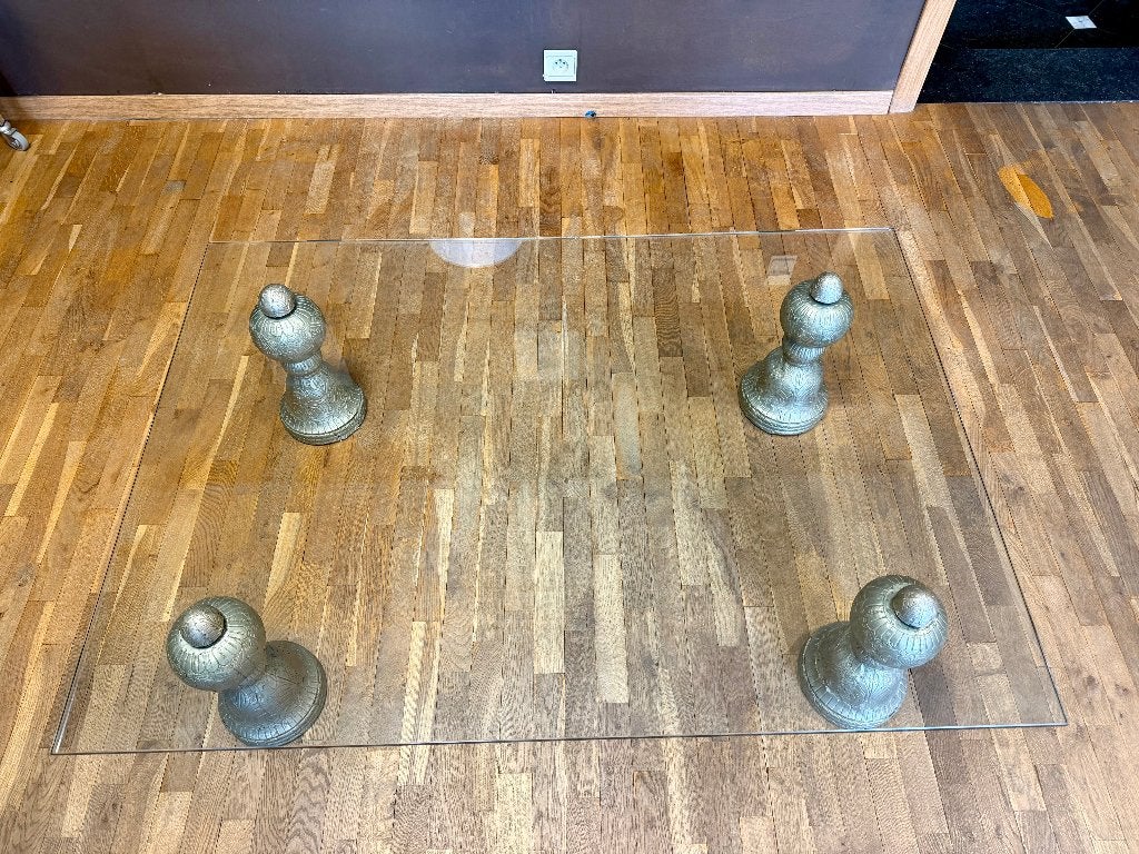 Table basse en verre pieds argentés, Maison & Meubles, 100 à 150 cm, Moins de 50 cm, Comme neuf, Verre