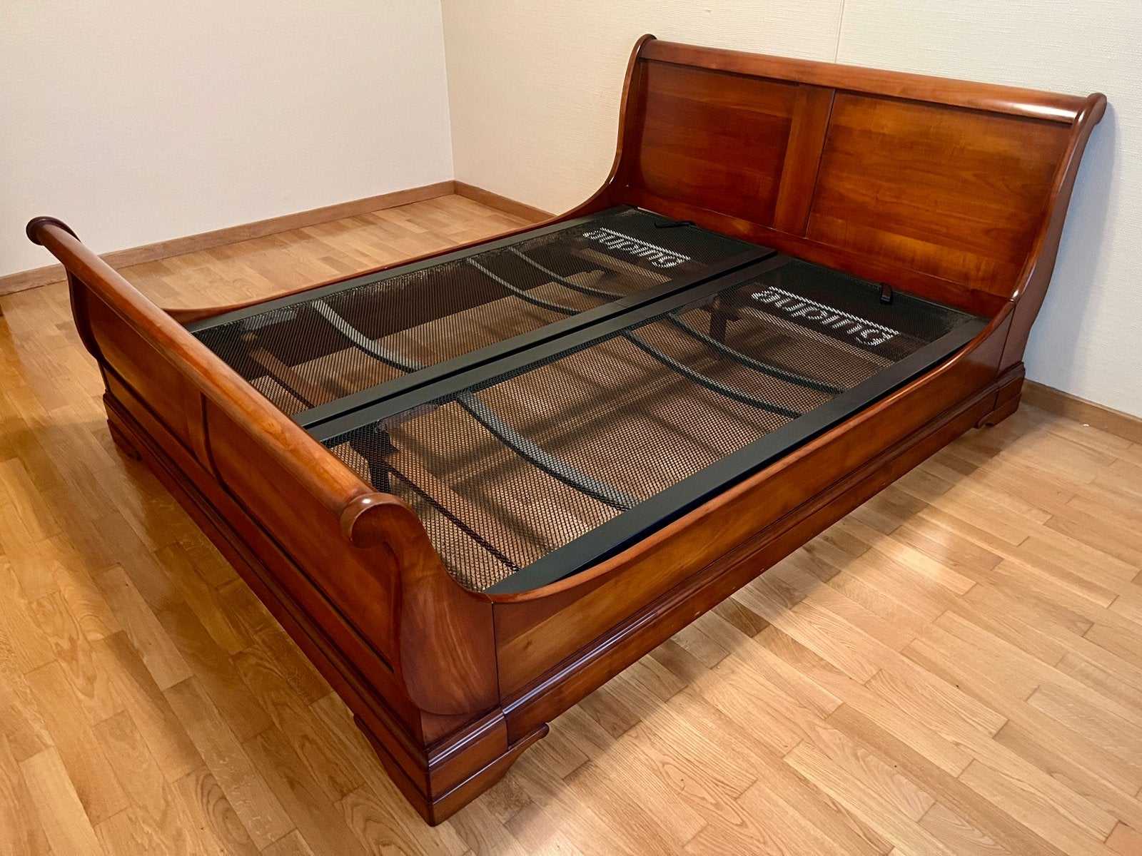 Lit en merisier + Sommiers, Maison & Meubles, Enlèvement, Utilisé, 200 cm, Bois