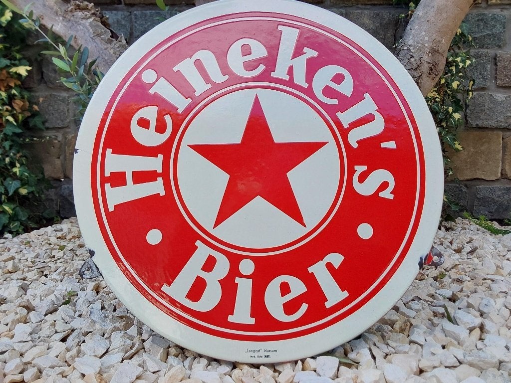Emaille Reclamebord Bord Heinekens Bier, Ophalen of Verzenden, Zo goed als nieuw, Reclamebord, Plaat of Schild, Heineken