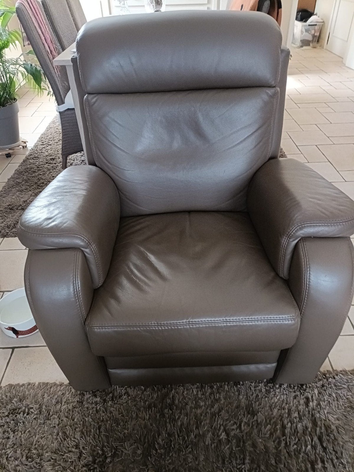 Lederen salon 1 en 3 zit kleur taupe, Enlèvement, Utilisé, Banc droit, Cuir