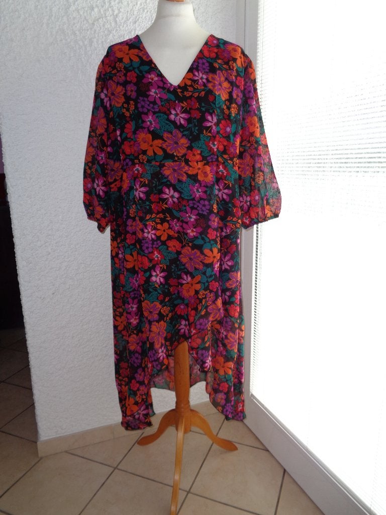 Robe longue imprimée fleurs Taille 56, Taille 46/48 (XL) ou plus grande, Sergio Di Fiori", Envoi, Multicolore